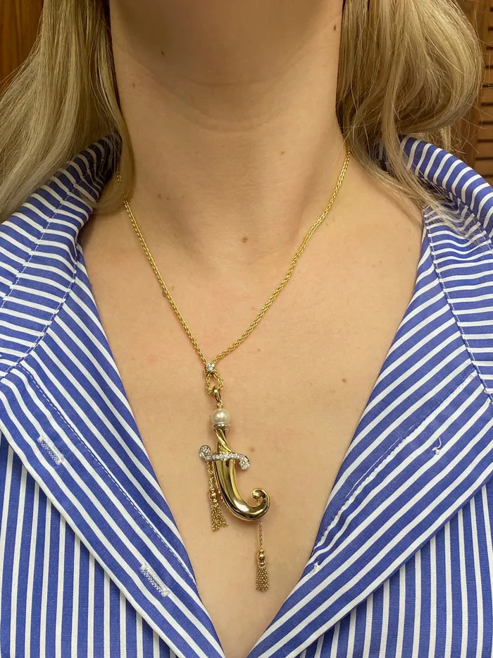 Zydo Diamond Pearl Gold Pendant Necklace Zydo Necklaces