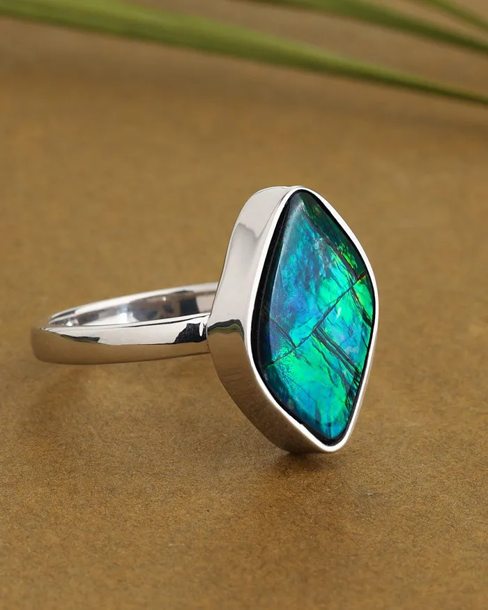 1190 Ct Ammolite Solid 925 Sterling Silver Ring Jewelry YoTreasure Rings