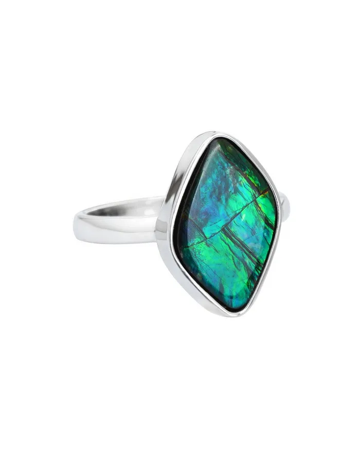 1190 Ct Ammolite Solid 925 Sterling Silver Ring Jewelry YoTreasure Rings