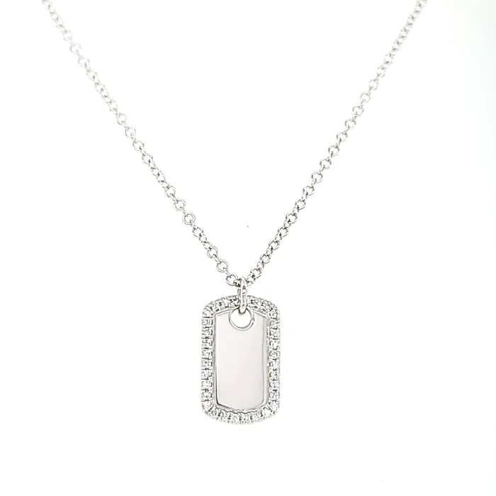 14k White Gold Diamond Dog Tag Necklace I7565 Bassali Necklaces