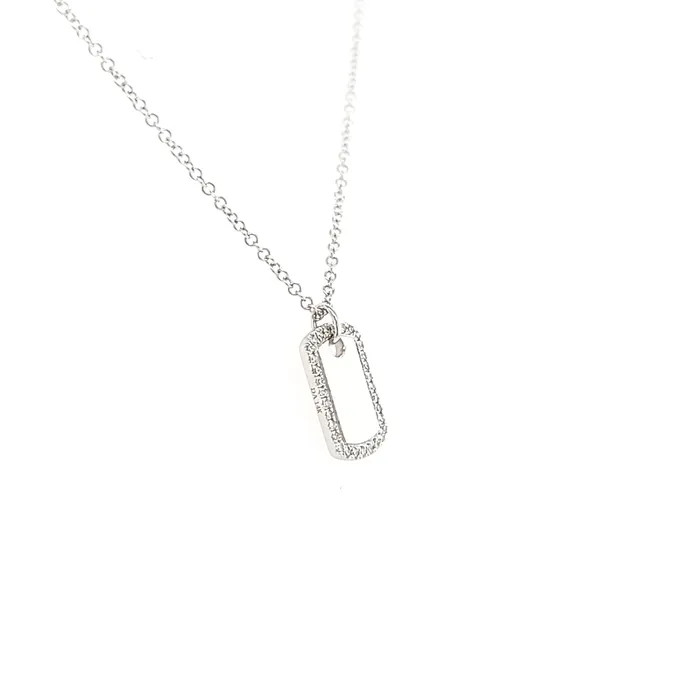 14k White Gold Diamond Dog Tag Necklace I7565 Bassali Necklaces