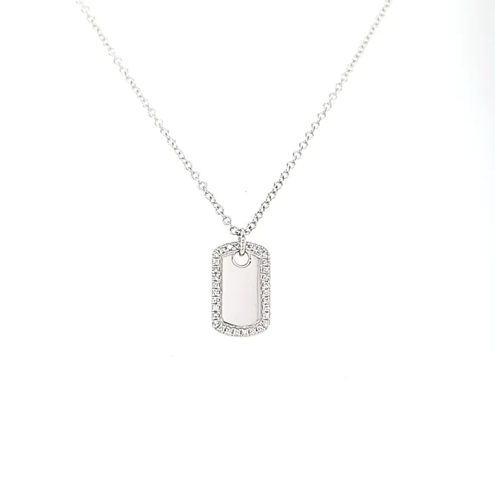 14k White Gold Diamond Dog Tag Necklace I7565 Bassali Necklaces