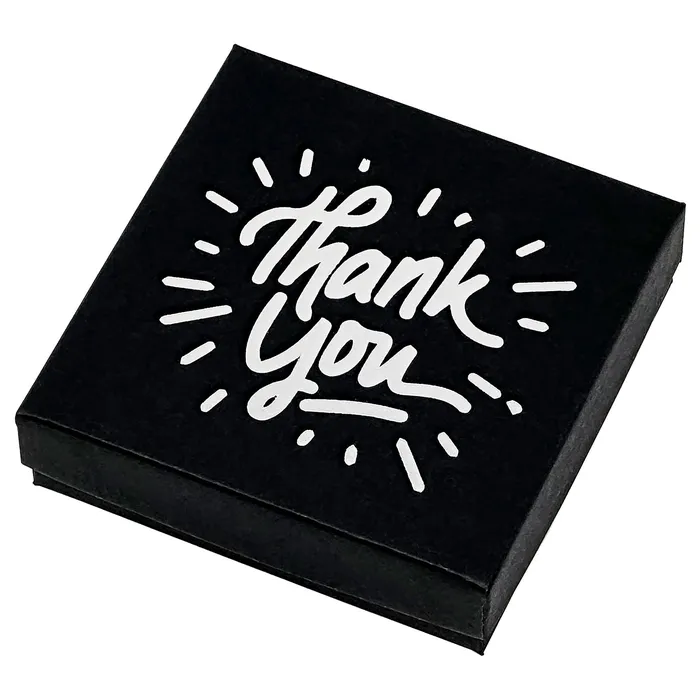 3 12 x 3 12 Black and Silver Thank You Cotton Filled Box JPIDisplay Necklaces