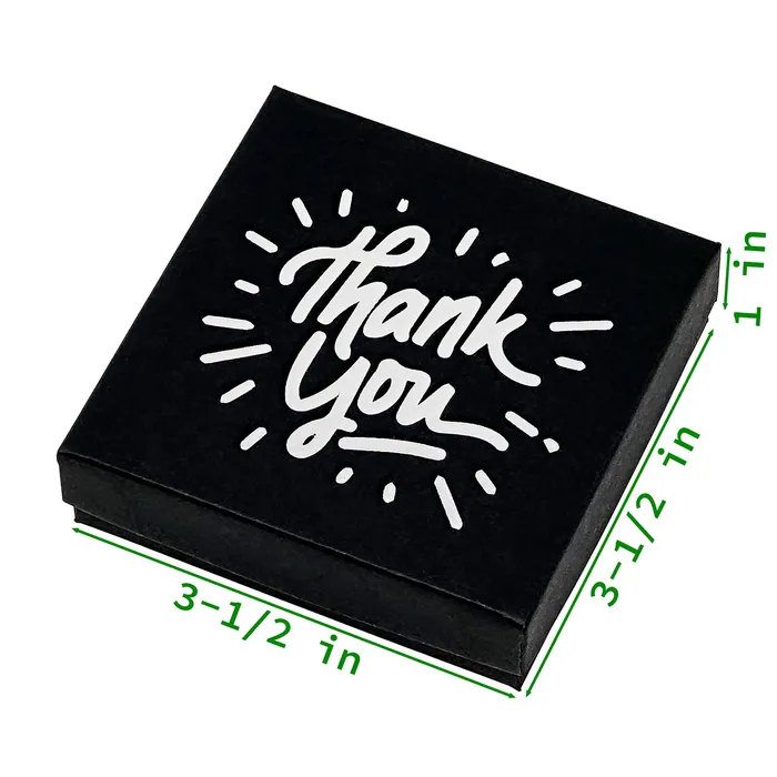 3 12 x 3 12 Black and Silver Thank You Cotton Filled Box JPIDisplay Necklaces 3 12 x 3 12 Black and Silver Thank You Cotton Filled Box JPIDisplay Necklaces