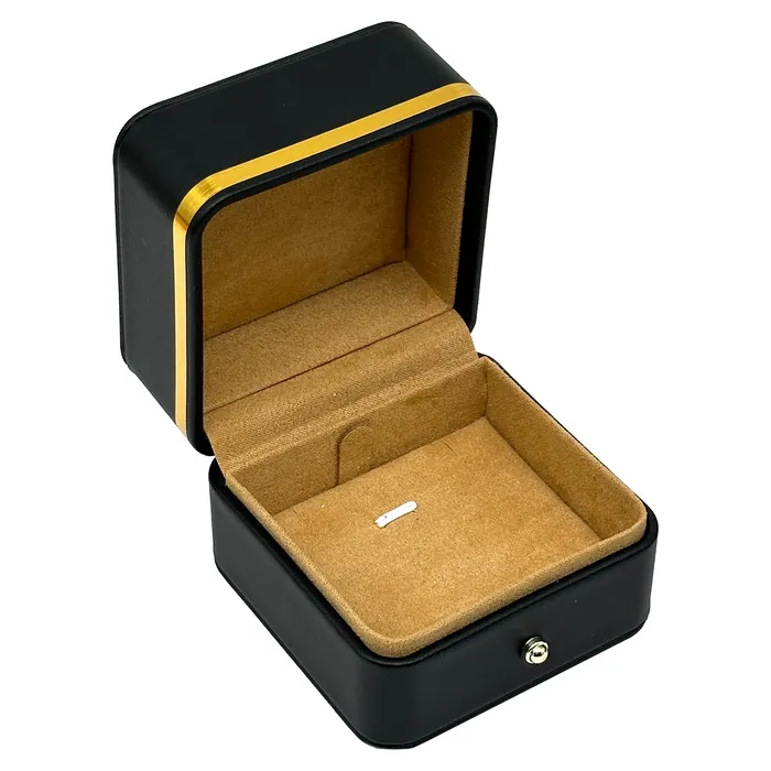 3 x 3 Black Leatherette with Gold Trim Pendant Jewelry Box JPIDisplay Necklaces 3 x 3 Black Leatherette with Gold Trim Pendant Jewelry Box JPIDisplay Necklaces