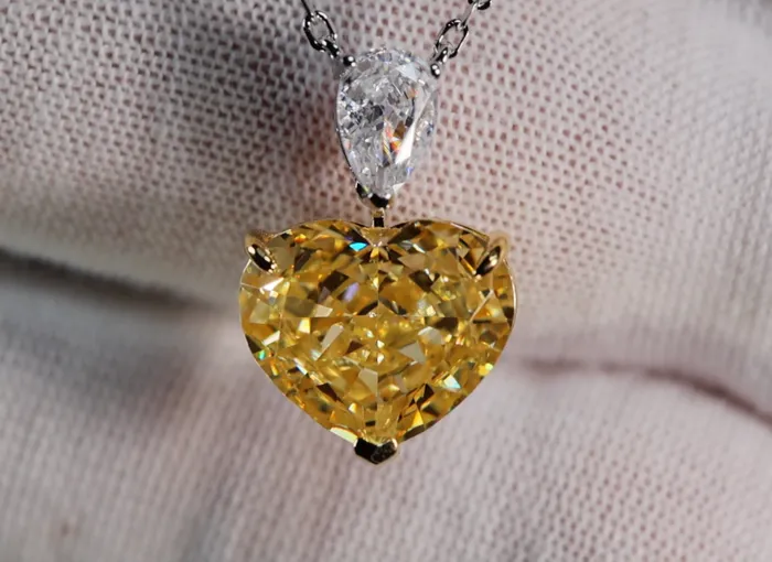 50ct Yellow Diamond Heart Pendant Yellow Heart Cut Diamond Pendant Lab Diamonds London Necklaces