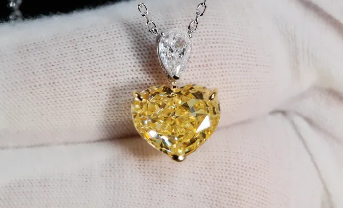 50ct Yellow Diamond Heart Pendant Yellow Heart Cut Diamond Pendant Lab Diamonds London Necklaces