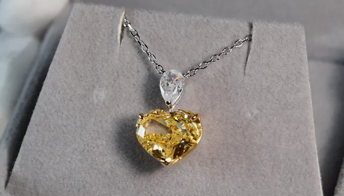 50ct Yellow Diamond Heart Pendant Yellow Heart Cut Diamond Pendant Lab Diamonds London Necklaces