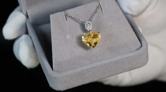 50ct Yellow Diamond Heart Pendant Yellow Heart Cut Diamond Pendant Lab Diamonds London Necklaces