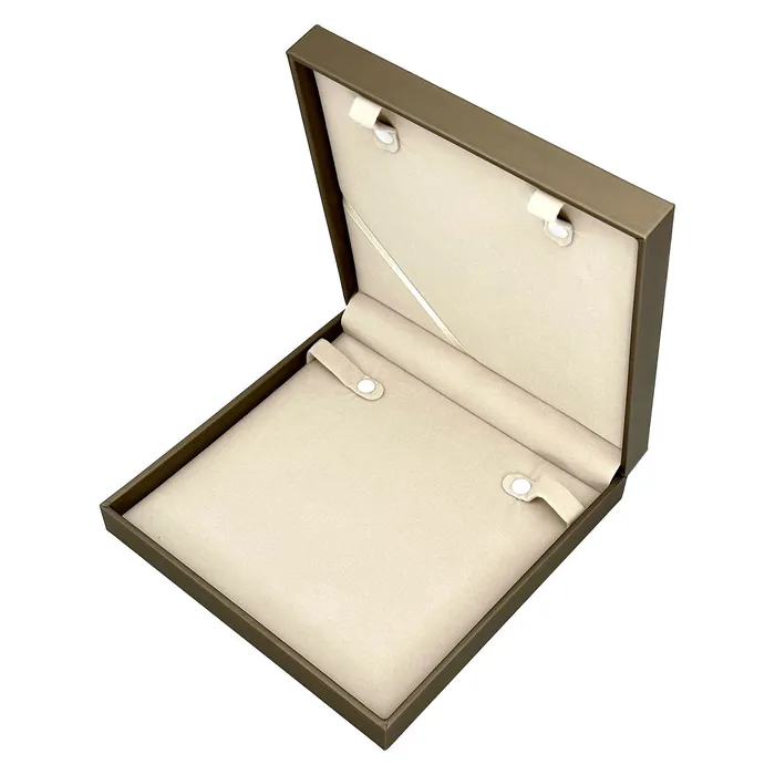 75 x 75 Deluxe Dark Tan Silk Wrapped Necklace Box JPIDisplay Necklaces