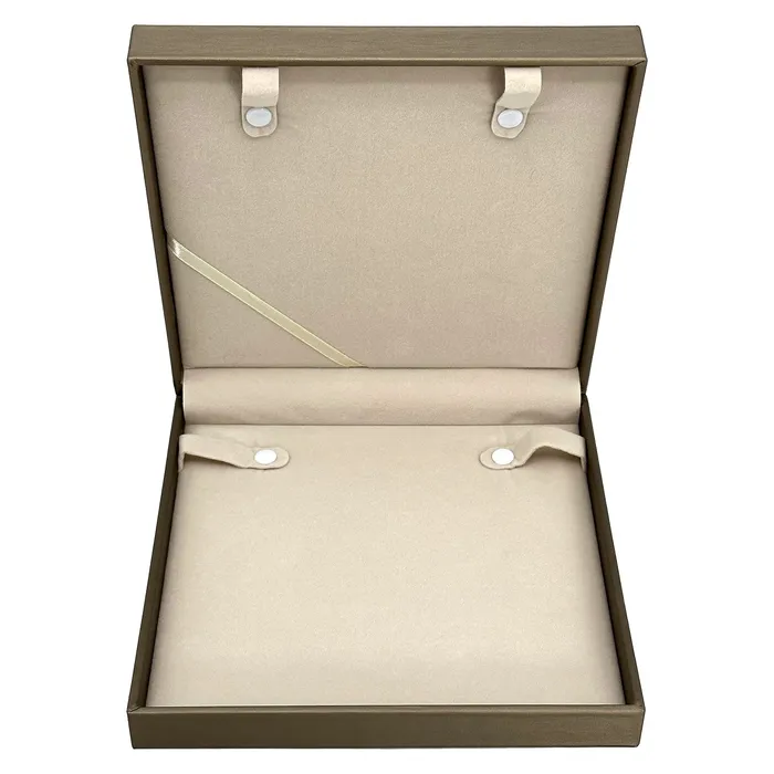 75 x 75 Deluxe Dark Tan Silk Wrapped Necklace Box JPIDisplay Necklaces 75 x 75 Deluxe Dark Tan Silk Wrapped Necklace Box JPIDisplay Necklaces