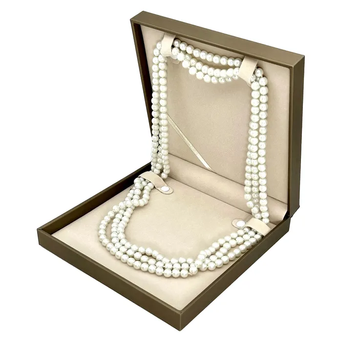 75 x 75 Deluxe Dark Tan Silk Wrapped Necklace Box JPIDisplay Necklaces 75 x 75 Deluxe Dark Tan Silk Wrapped Necklace Box JPIDisplay Necklaces