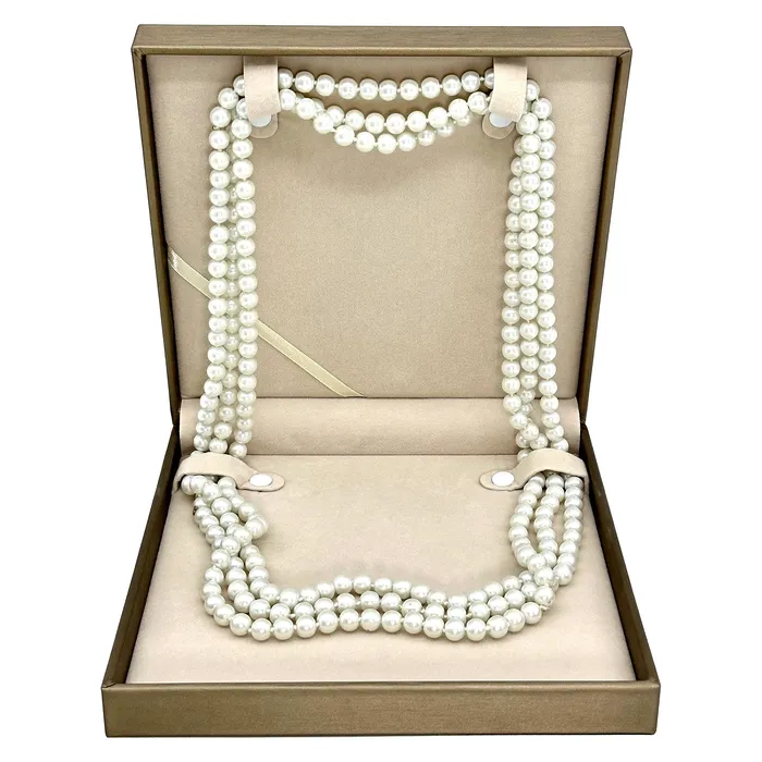 75 x 75 Deluxe Dark Tan Silk Wrapped Necklace Box JPIDisplay Necklaces 75 x 75 Deluxe Dark Tan Silk Wrapped Necklace Box JPIDisplay Necklaces