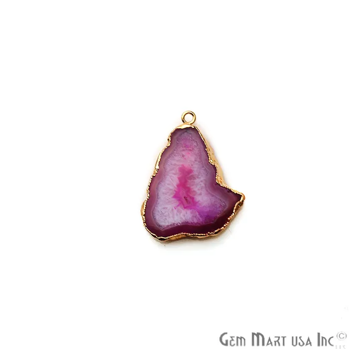 Agate Slice 25x24mm Gold Electroplated Gemstone Earring Connector 1 Pair GemmartUSA Earrings