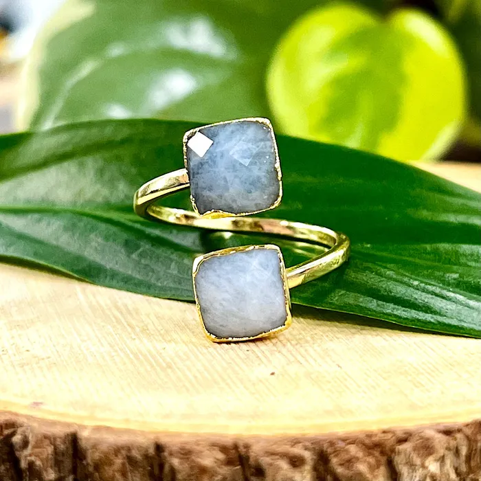 Aquamarine Faceted Diamond Freedom Clarity Adjustable Gold Ring Lily Rose Jewelry Rings