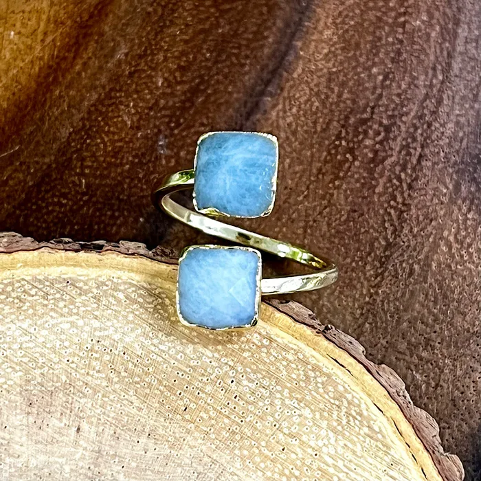 Aquamarine Faceted Diamond Freedom Clarity Adjustable Gold Ring Lily Rose Jewelry Rings