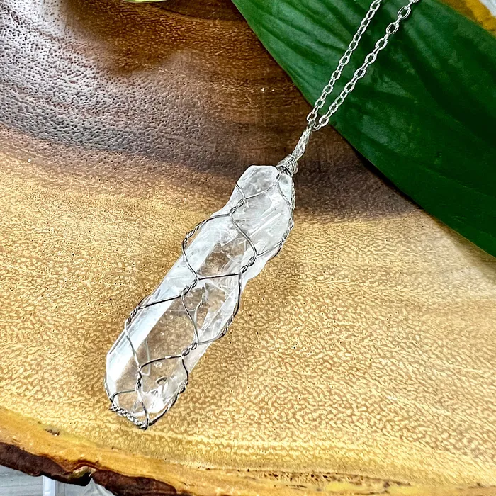 Basket Weave Wire Wrapped Crystal Clear Quartz Raw Pendant 30 White Gold Necklace Lily Rose Jewelry Necklaces Basket Weave Wire Wrapped Crystal Clear Quartz Raw Pendant 30 White Gold Necklace Lily Rose Jewelry Necklaces