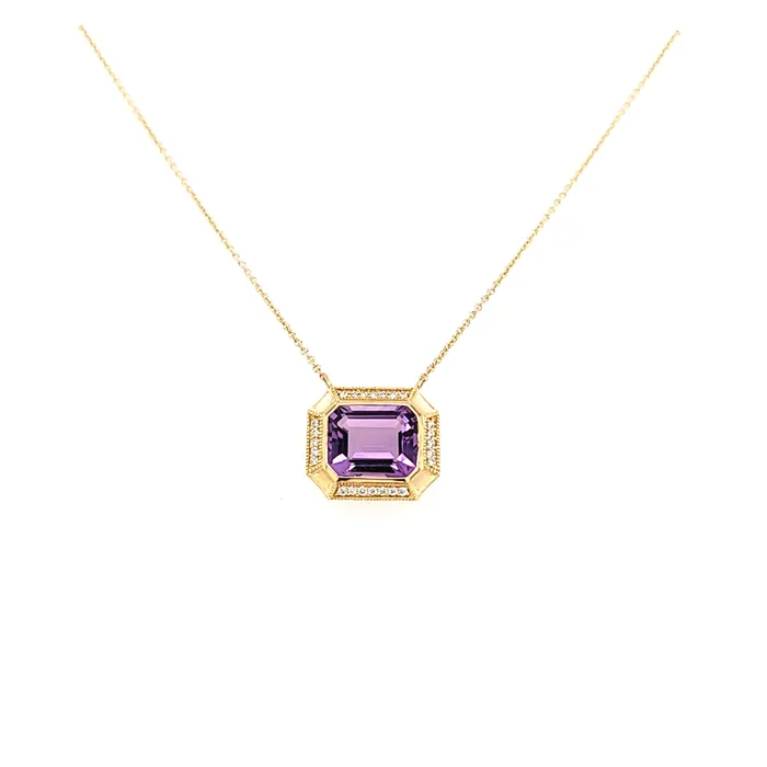 Bassali Necklaces 14k Matte Yellow Gold Amethyst Diamond Necklace I7524