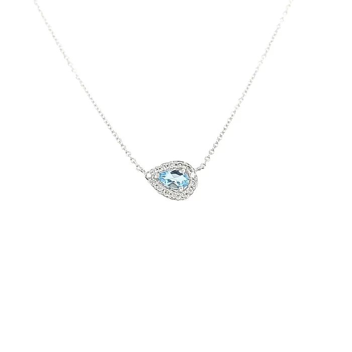 Bassali Necklaces 14k White Gold OffSet Pear Shaped Aquamarine Necklace I6554 Bassali Necklaces 14k White Gold OffSet Pear Shaped Aquamarine Necklace I6554