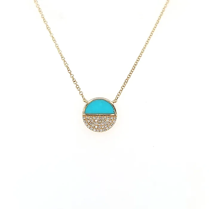 Bassali Yellow Gold Turquoise Diamond Disc Necklace I6227 Necklaces