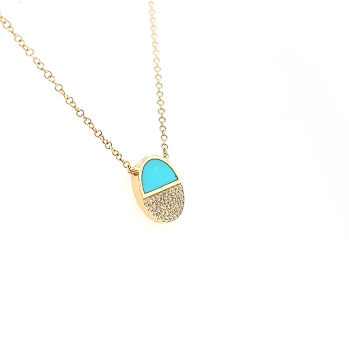 Bassali Yellow Gold Turquoise Diamond Disc Necklace I6227 Necklaces