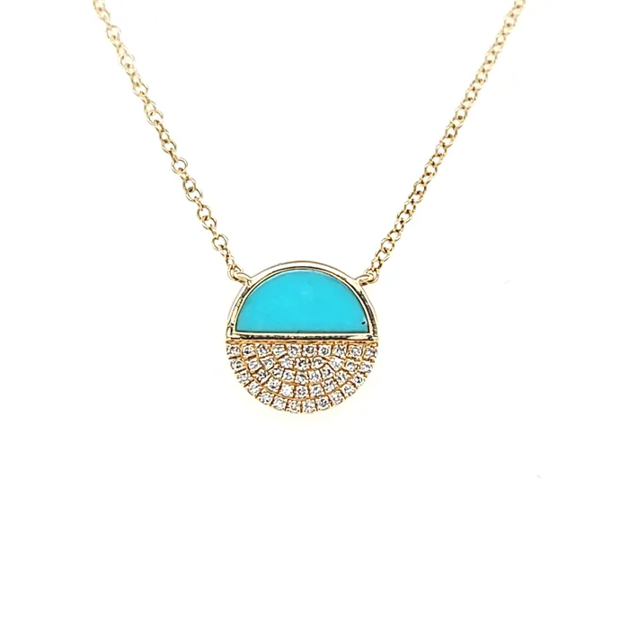 Bassali Yellow Gold Turquoise Diamond Disc Necklace I6227 Necklaces