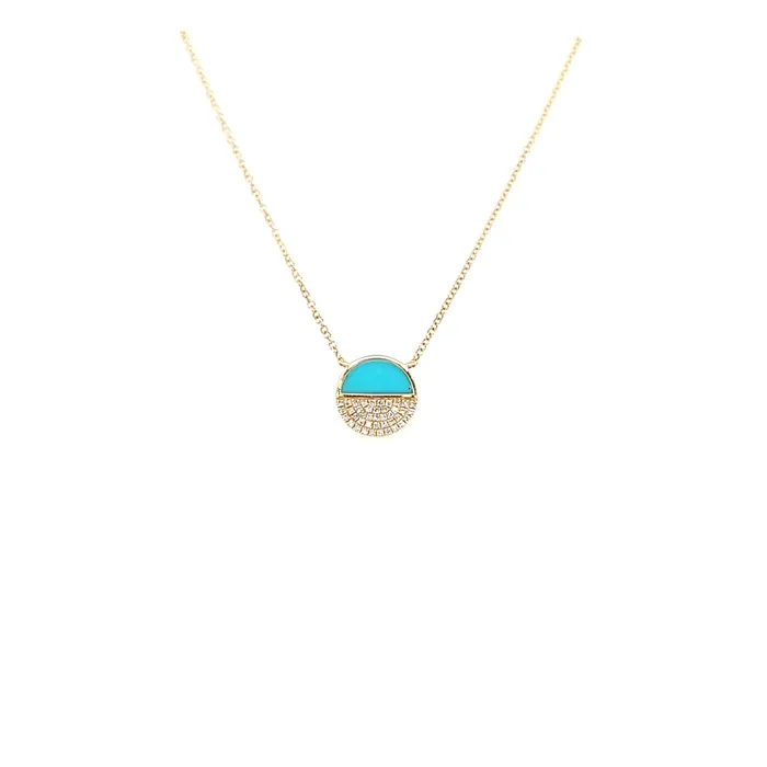 Bassali Yellow Gold Turquoise Diamond Disc Necklace I6227 Necklaces
