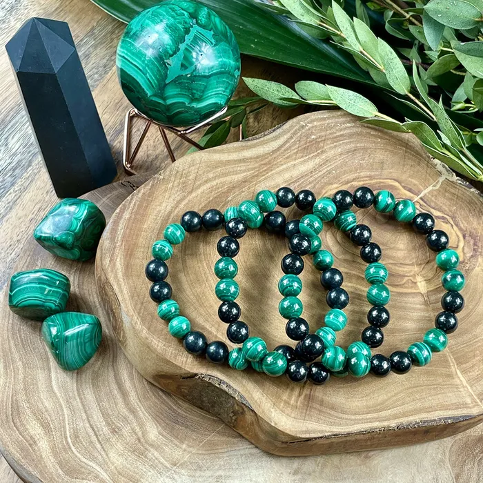 Bracelets Lily Rose Jewelry 1 Left Elite Shungite Malachite Duo Natural Guidance 5G Protection Premium Collection 8mm Stretch Bracelet