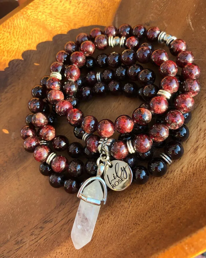 Brazilian Garnet Brave Passionate Love 108 Mala Necklace Bracelet Lily Rose Jewelry Bracelets