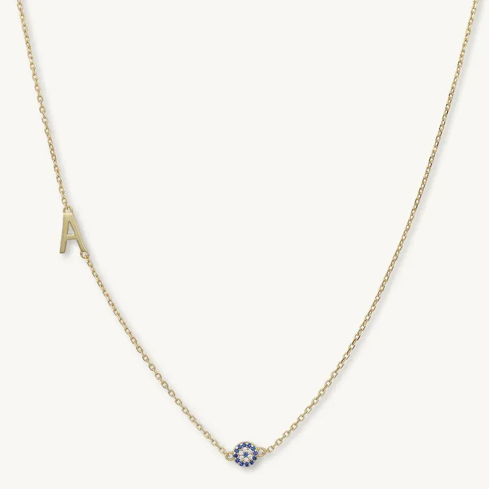 Camile Stone Necklaces Sideways Initial Letter Evil Eye Necklace