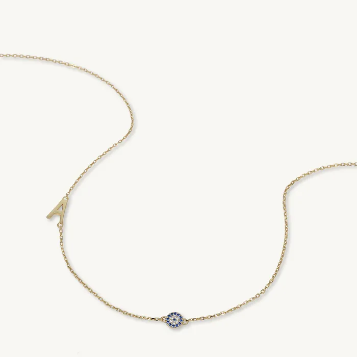 Camile Stone Necklaces Sideways Initial Letter Evil Eye Necklace