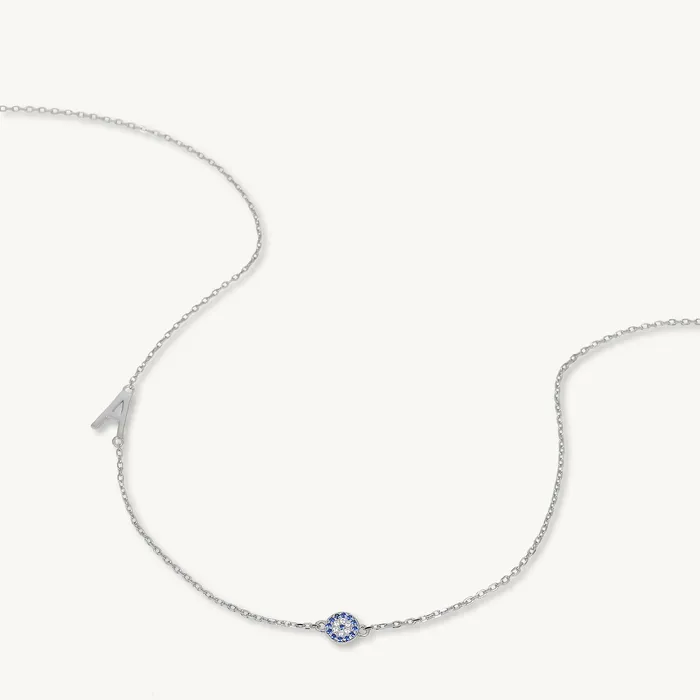 Camile Stone Necklaces Sideways Initial Letter Evil Eye Necklace