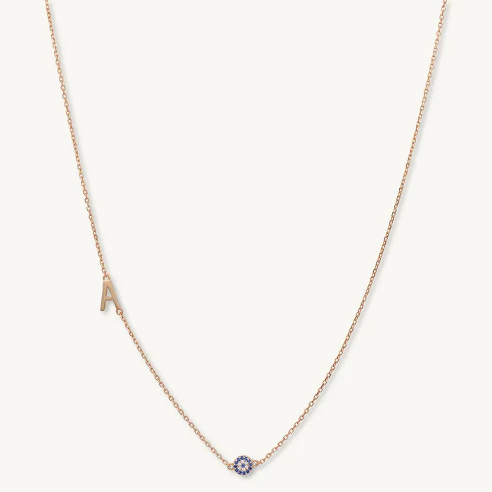 Camile Stone Necklaces Sideways Initial Letter Evil Eye Necklace