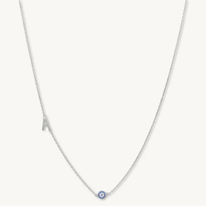 Camile Stone Necklaces Sideways Initial Letter Evil Eye Necklace