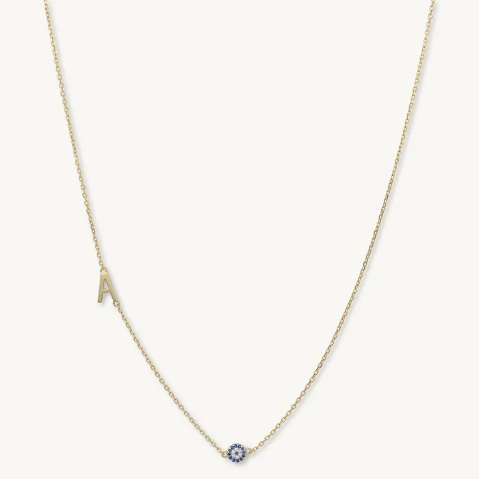 Camile Stone Necklaces Sideways Initial Letter Evil Eye Necklace