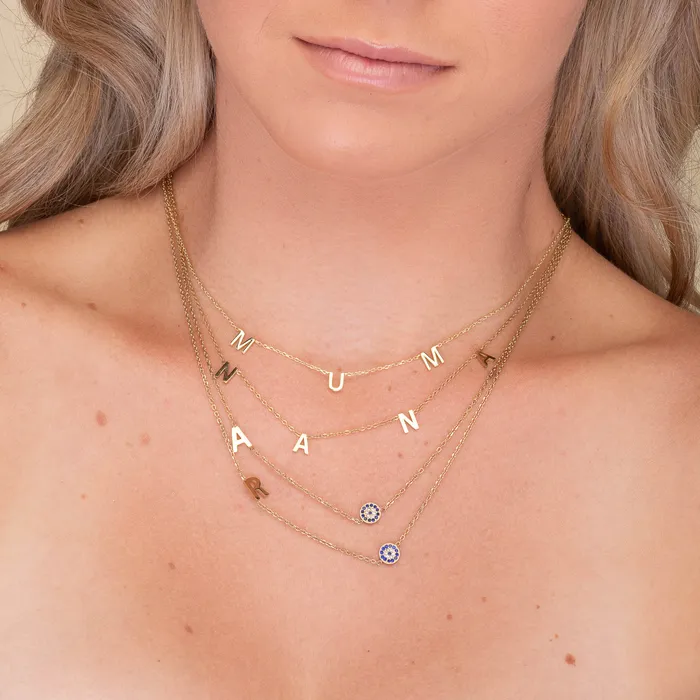 Camile Stone Necklaces Sideways Initial Letter Evil Eye Necklace