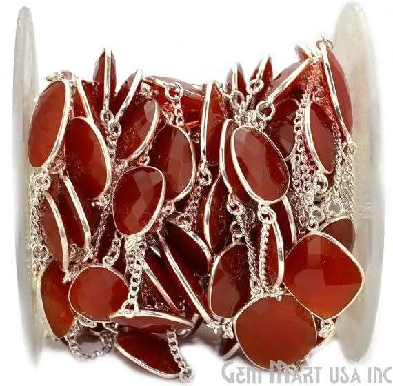 Carnelian 15mm Silver Plated Bezel Link Connector Chain GemMartUSA Necklaces Carnelian 15mm Silver Plated Bezel Link Connector Chain GemMartUSA Necklaces