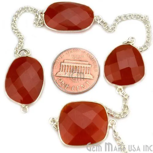 Carnelian 15mm Silver Plated Bezel Link Connector Chain GemMartUSA Necklaces Carnelian 15mm Silver Plated Bezel Link Connector Chain GemMartUSA Necklaces