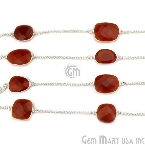 Carnelian 15mm Silver Plated Bezel Link Connector Chain GemMartUSA Necklaces Carnelian 15mm Silver Plated Bezel Link Connector Chain GemMartUSA Necklaces
