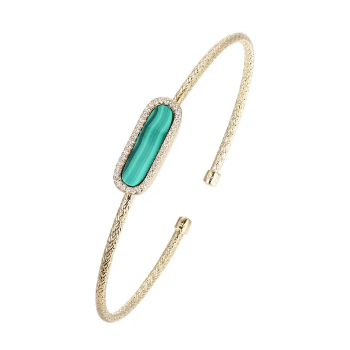 Charles Garnier Bracelets Gold Malachite CZ Mesh Cuff Bracelet SI3285