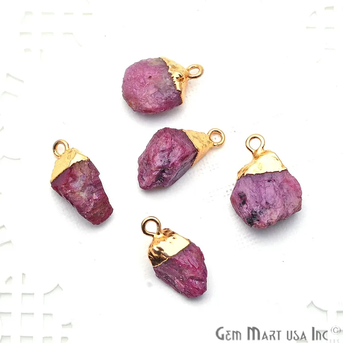 Charm Necklaces Rough Ruby Gemstone 17X11mm Gold Edged Bracelets Charm Single Bail Connectors GemMartUSA