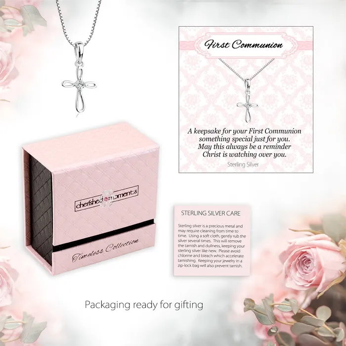 Cherished Moments Jewelry Necklaces Timeless Sterling Silver Infinity Cross Necklace First Communion Gift for Girls
