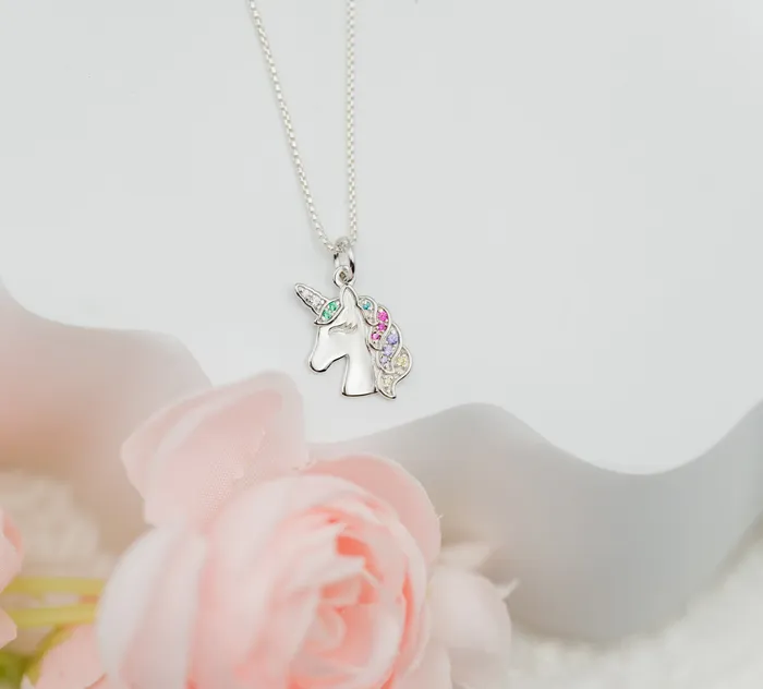 Cherished Moments Necklaces SALE Sterling Silver Girls Rainbow Unicorn Necklace