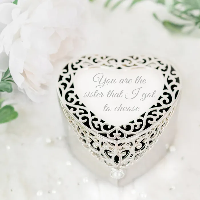 Custom Silver Filigree Heart Jewelry Box with Engraving for Girls Cherished Moments Jewelry Necklaces
