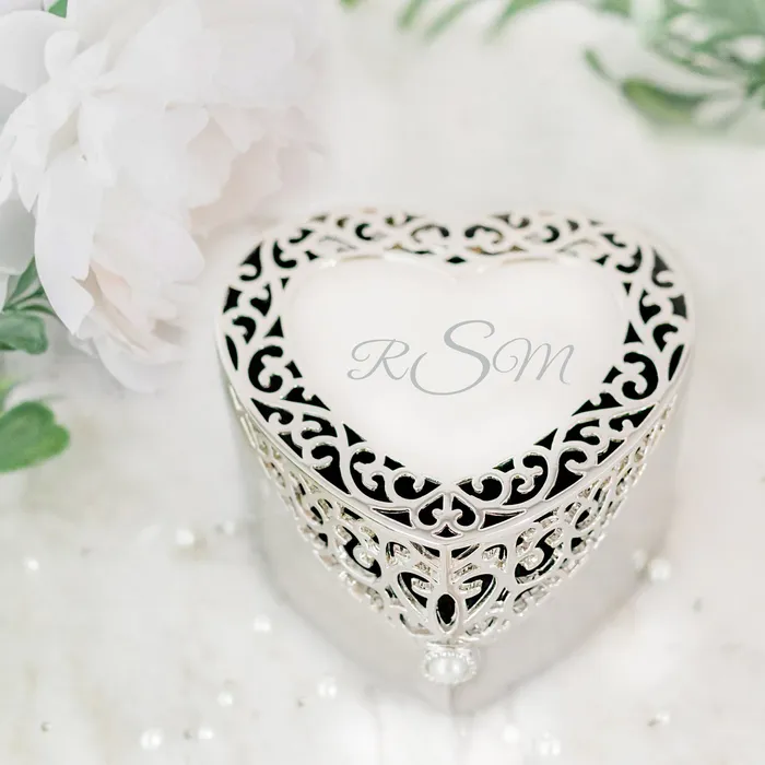 Custom Silver Filigree Heart Jewelry Box with Engraving for Girls Cherished Moments Jewelry Necklaces