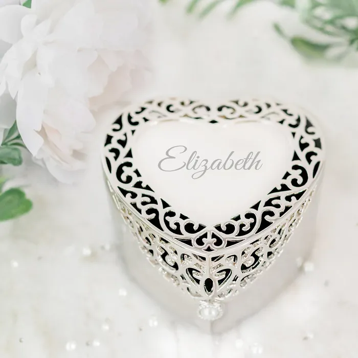 Custom Silver Filigree Heart Jewelry Box with Engraving for Girls Cherished Moments Jewelry Necklaces
