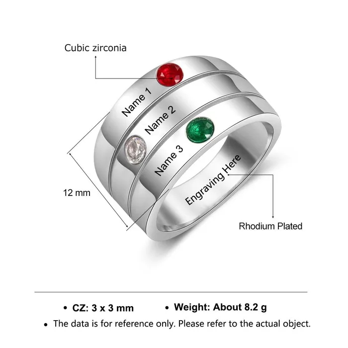 customjewelryan Necklaces Personalized 3 Birthstones Custom Engraved Name Stackable Rings Fashion Jewelry Gift for Women