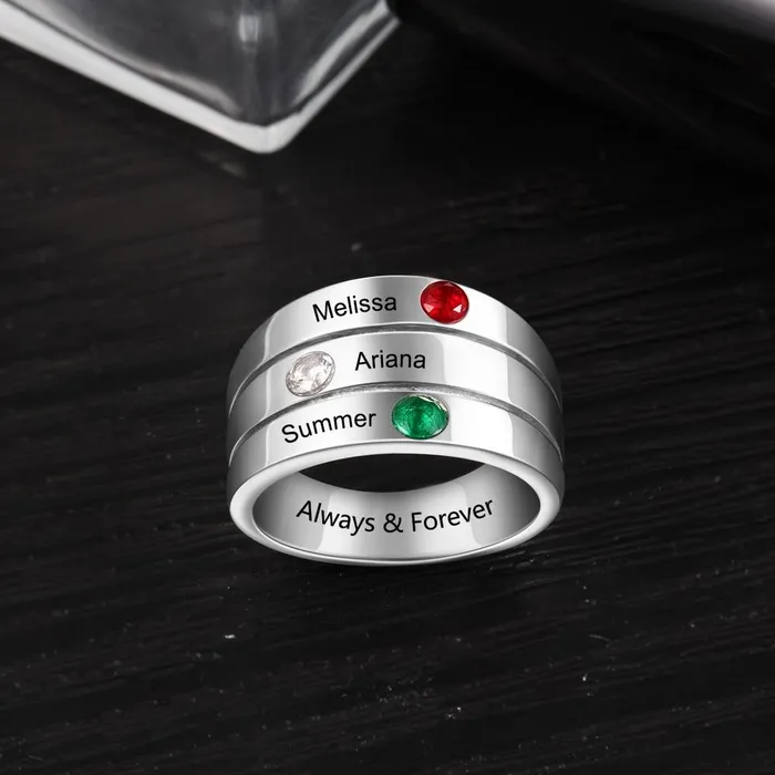 customjewelryan Necklaces Personalized 3 Birthstones Custom Engraved Name Stackable Rings Fashion Jewelry Gift for Women