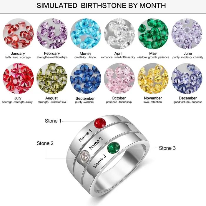 customjewelryan Necklaces Personalized 3 Birthstones Custom Engraved Name Stackable Rings Fashion Jewelry Gift for Women