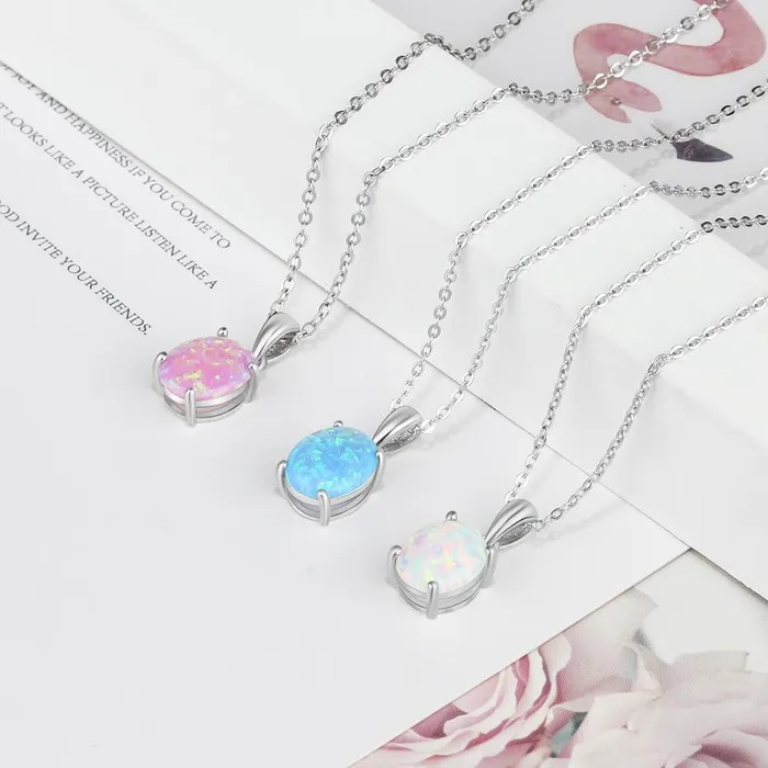 customjewelryan Necklaces Personalized Highquality Genuine 925 Sterling Silver Necklace for Women with Milky Opal Pendant Wedding Gift for Girls